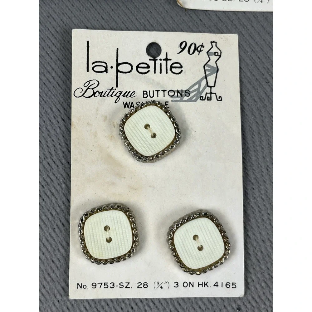 Lot Of Buttons Vintage La Petite Clear W/ Gold Flower Lily &‎ MCM White Gold Rim